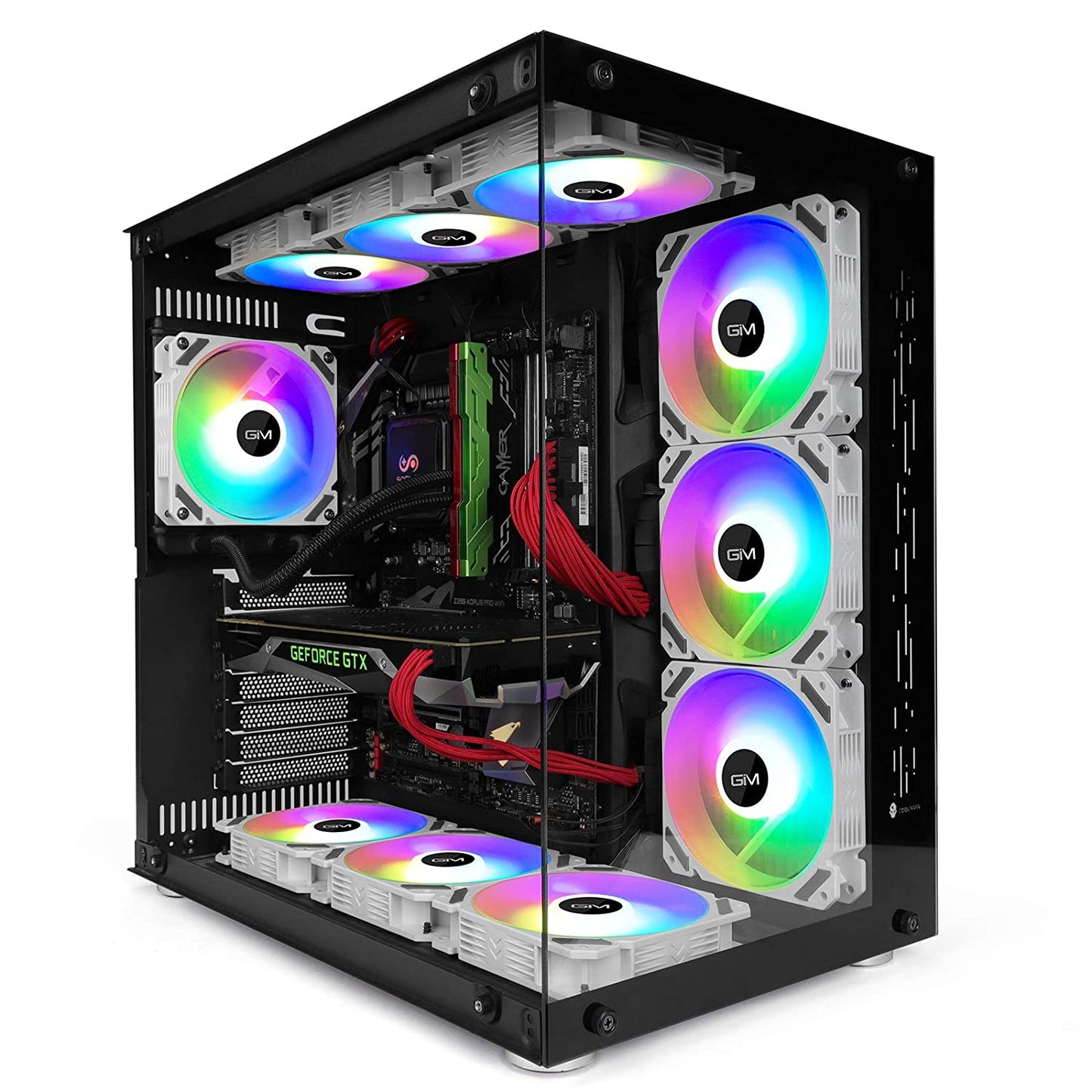Set 3x ventilator 120mm LED GIM KB-28 RGB cu telecomanda, racire silentioasa si lumini multicolore
