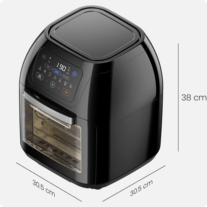 Friteuza Chefman cu aer cald, 10L, 1800 W, 17 optiuni presetate, cu ecran digital, rotisor inclus, deshidrator, convectie rapida, oprire automata, fereastra mare de vizualizare, accesorii din otel inoxidabil, gatit sanatos