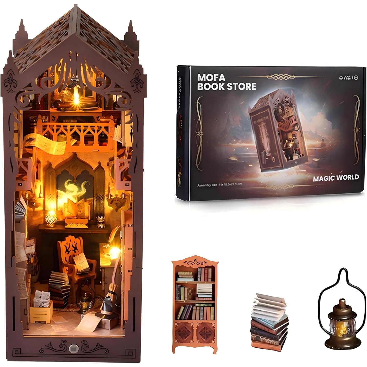 Puzzle 3D, shrike, Kit de construcție DIY cu LED, dimensiuni 11x18.5x27.5cm, din lemn