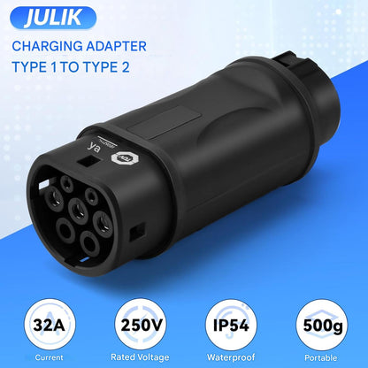 Adaptor mufa EV de la Type 1 la Type 2, adaptor de la SAE J1772 la IEC 62196, 32/16A, pentru masini electrice/hibride, monofazic