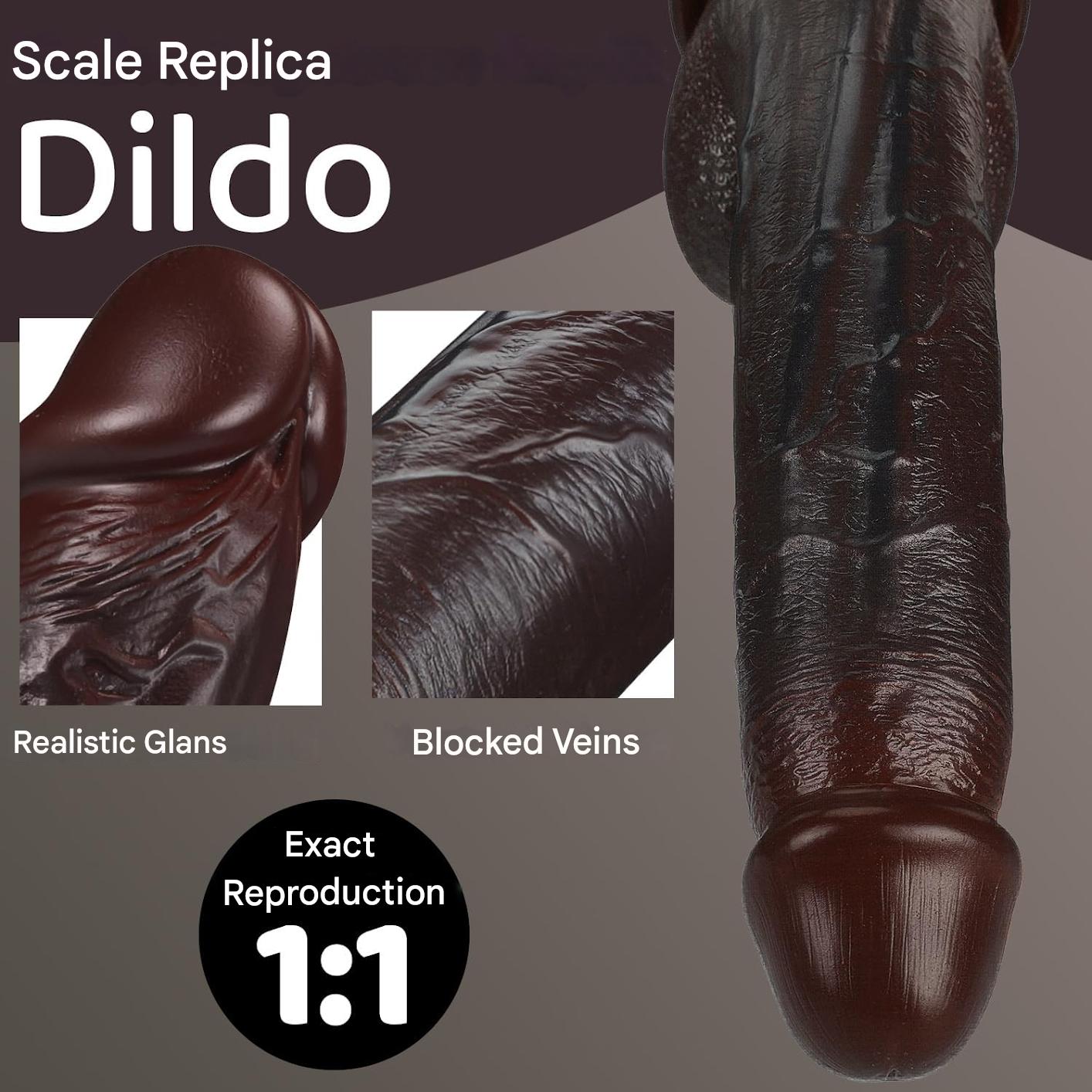 Dildo realist negru, 25cm, ventuză puternică, pentru stimularea punctului G