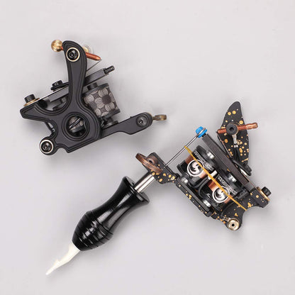 Set 2 masini de tatuat cu sursa de alimentare, 20 de ace pentru tatuaj, aparat cu bobina, piele de practica, actionare prin pedala, cu kit de accesorii