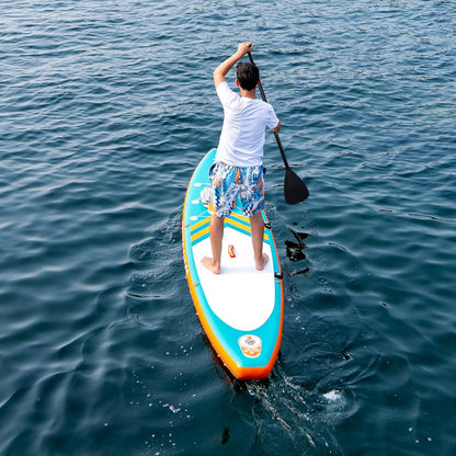 Set placa Stand Up PaddleBoard SUP gonflabila, 335 x 84 x 15 cm, capacitate max. 150 kg, cu vasla reglabila, adaptor pentru valva aer, prindere cu corzi, verde