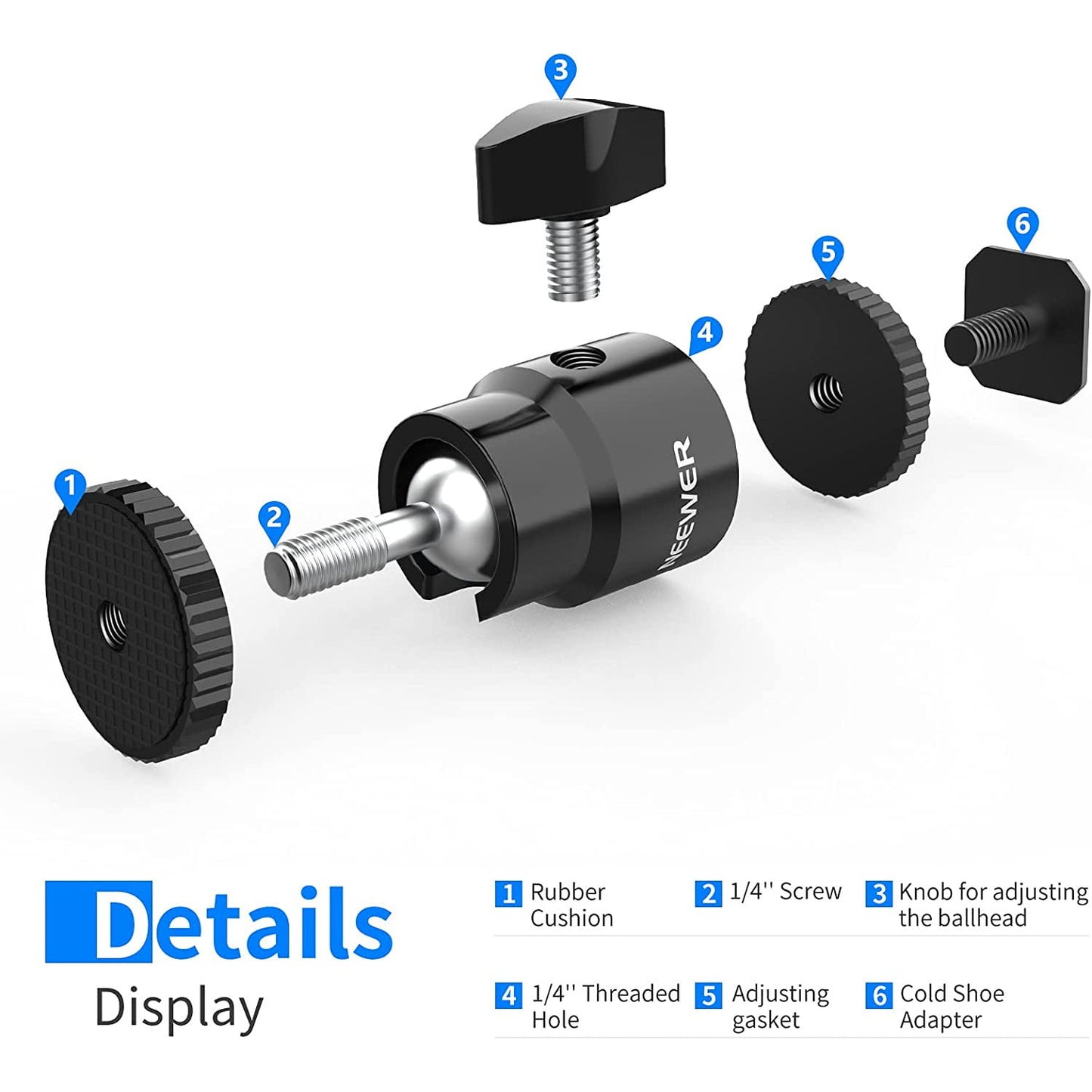 Set 4 adaptoare cu patina si surub 1/4 inch, Hot Shoe Mount, cap rotativ cu bila, pentru camere foto, camere video, smartphone, lumina video, microfon, ring light