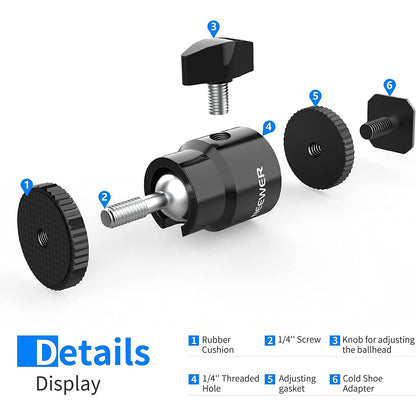 Set 4 adaptoare cu patina si surub 1/4 inch, Hot Shoe Mount, cap rotativ cu bila, pentru camere foto, camere video, smartphone, lumina video, microfon, ring light