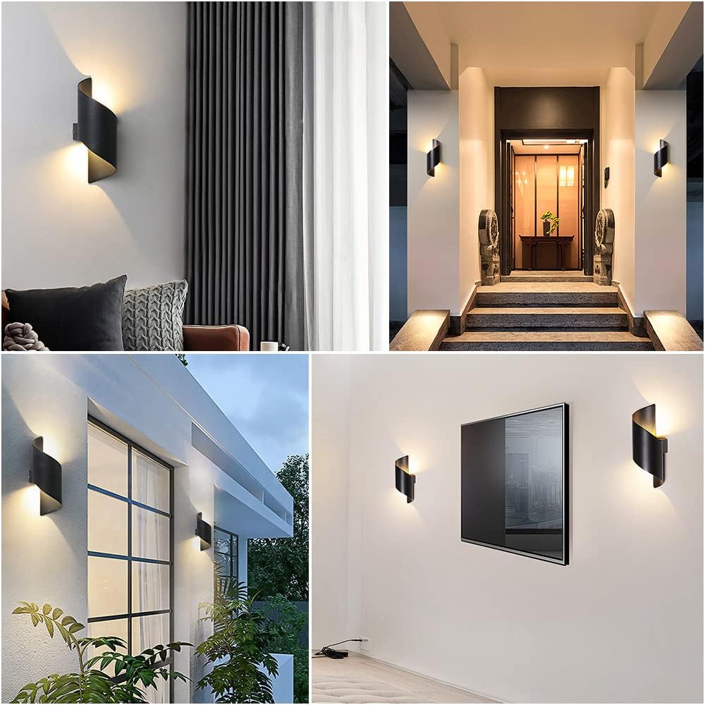 Aplica LED, lampa de perete de exterior/interior, din metal, alb cald 3000 K, impermeabila IP65, pentru gradina, living, baie, dormitor, negru