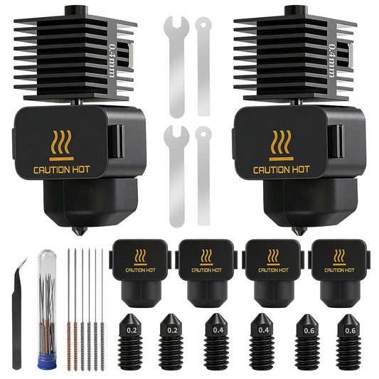 Kit Hotend pentru imprimante 3D Bambu Lab A1/A1 Mini – 2 piese, cap de imprimare 0, 4 mm, duze otel calit 0, 2/0, 4/0, 6 mm, mansoane silicon, ac de curatare si penseta
