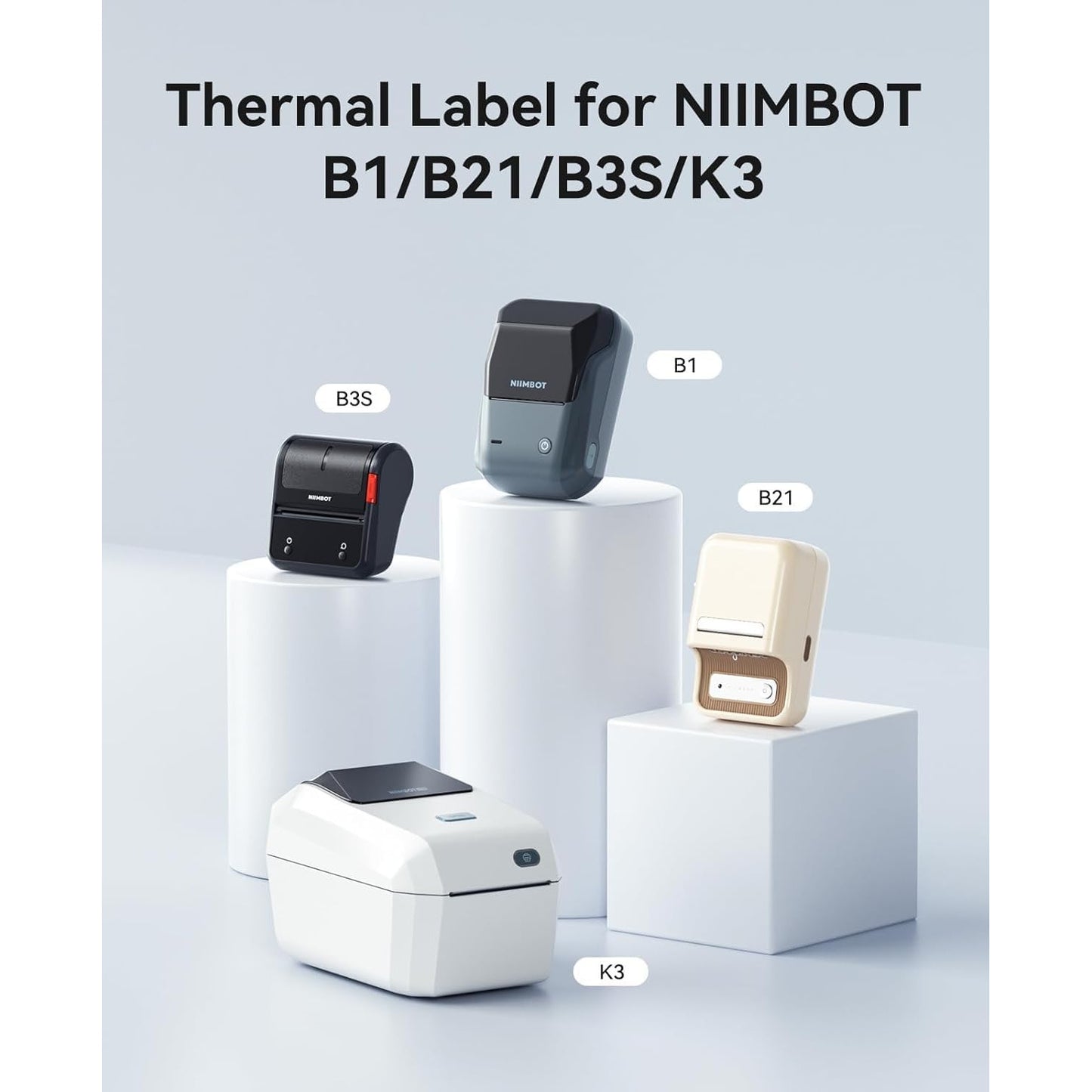 Set 3 role etichete termice 50x30 mm compatibile cu imprimantele NIIMBOT B1/B21/B3S, 230 etichete/rola, autoadezive, imprimare direct termica, rezistente la apa si ulei, fara BPA, alb