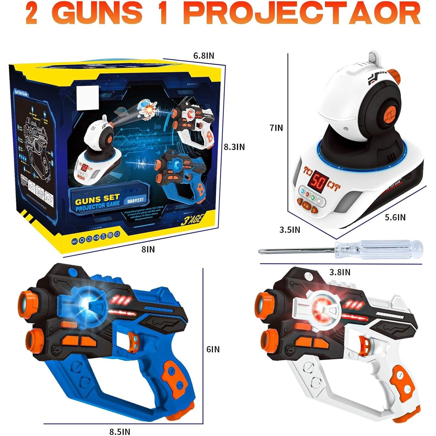 Set pistol de jucarie cu laser si proiector tinte, pentru interior si exterior, doua moduri joaca, cu efecte de lumini, sunete si vibratii, multifunctional