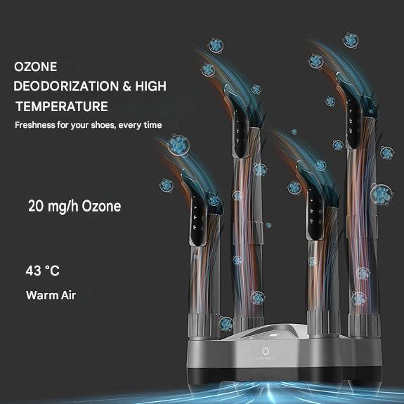 Uscator electric pentru incaltaminte AIRTHEREAL SD20, 110 W, dezinfectare cu ozon, temporizator reglabil 30 min - 9 ore, uscare cu aer cald 40-45°C, pentru 2 perechi simultan, tuburi telescopice extensibile, protectie la supraincalzire, gri