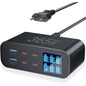 Incarcator retea 365 W GaN, cu afisaj LED, statie de incarcare cu 6 porturi, 4 porturi USB-C 100W, 2 porturi USB-A, incarcare rapida, pentru MacBook Air/Pro, Laptop, iPhone, iPad, Samsung, AirPods Pro, Apple Watch