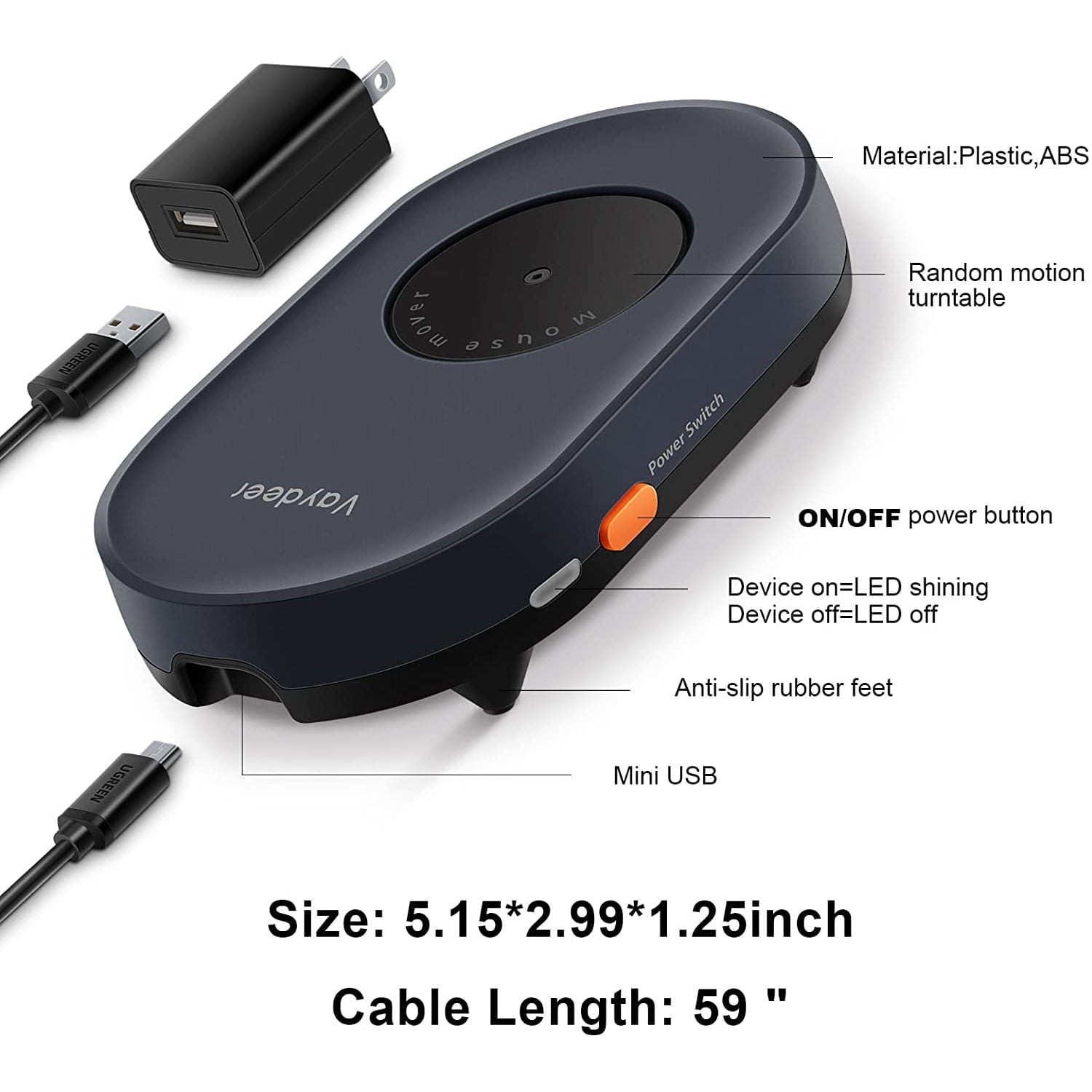 Mouse Jiggler Vaydeer, Plug and Play USB, cu buton pornit oprit, fara driver, nedetectabil, simuleaza miscarea cursorului