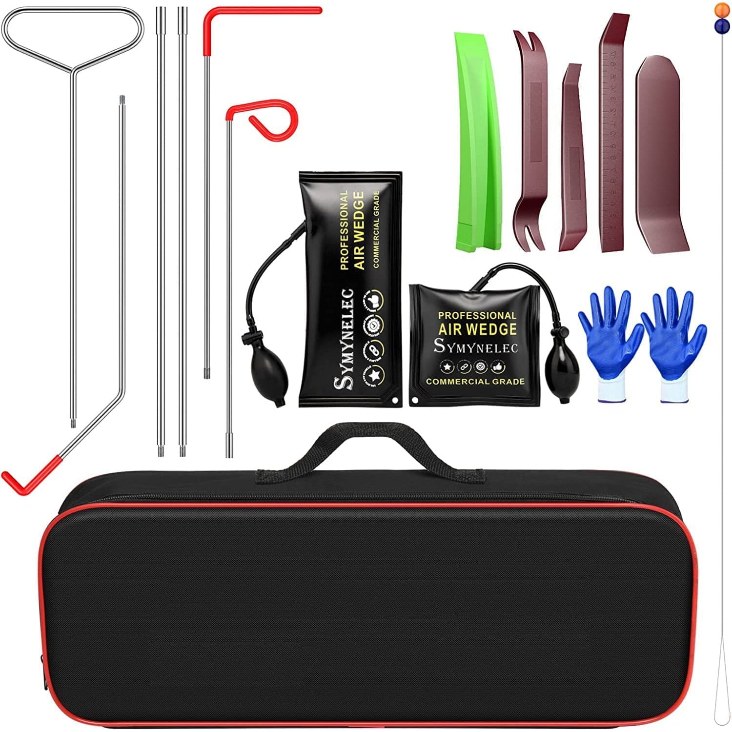 Kit de deblocare portiera auto 16 piese, cu perne de aer, tije cu prelungire, scule demontare plastic si geanta de transport, pentru deschidere usa