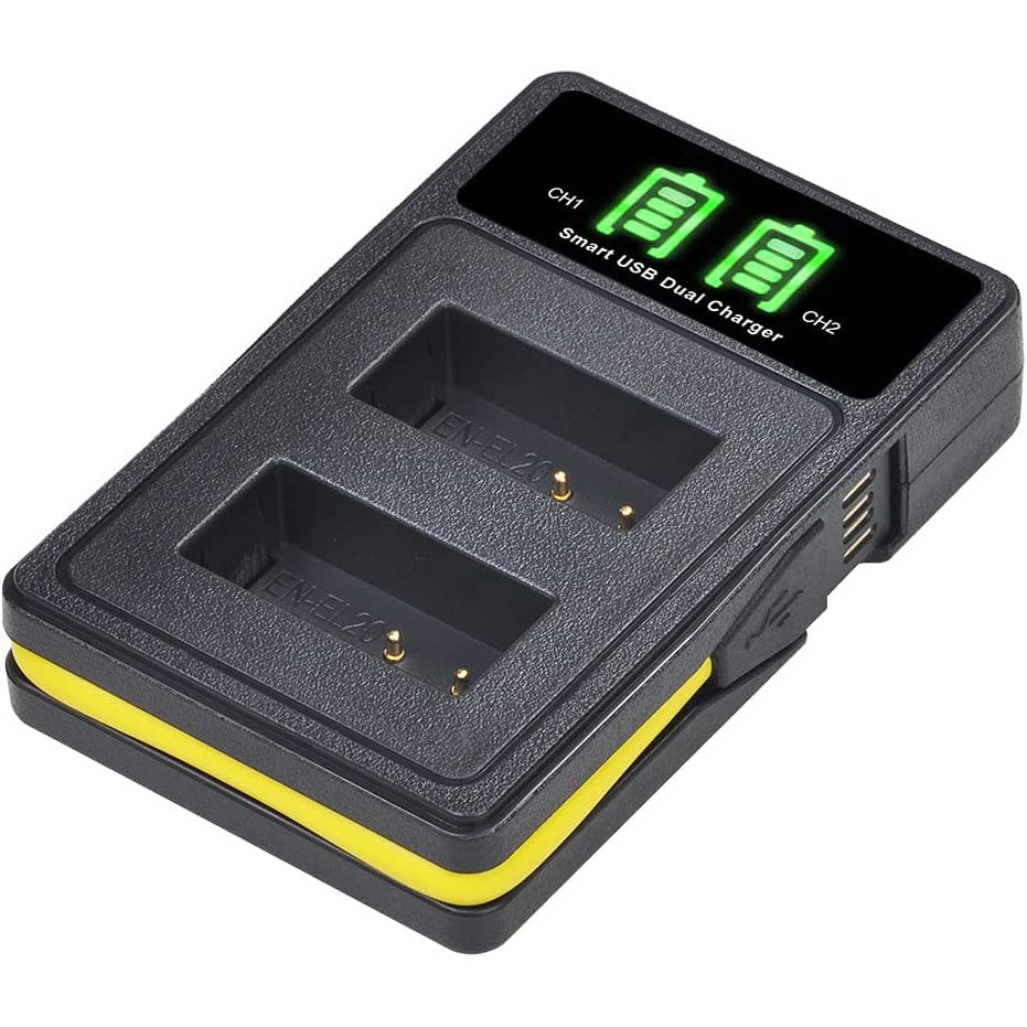 Set 2 acumulatori EN-EL20 EN-EL20 1200 mAh PowerTrust cu incarcator cu display LCD pentru Nikon EN EL20, Coolpix A 1 AW1, 1 J1, 1 J2, 1 J3, 1 S1, 1 V3