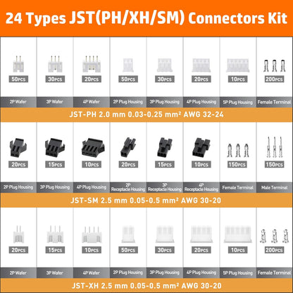 Set cleste de sertizare 0, 03-0, 5 mm² cu 24 tipuri mufe JST-PH de 2, 0 mm, JST-XH/JST-SM 2, 5 mm, instrument de sertizare pentru DuPont/JST/Molex/TE 2.0/2, 5/2, 54/3, 0 mm si cleste de dezizolare