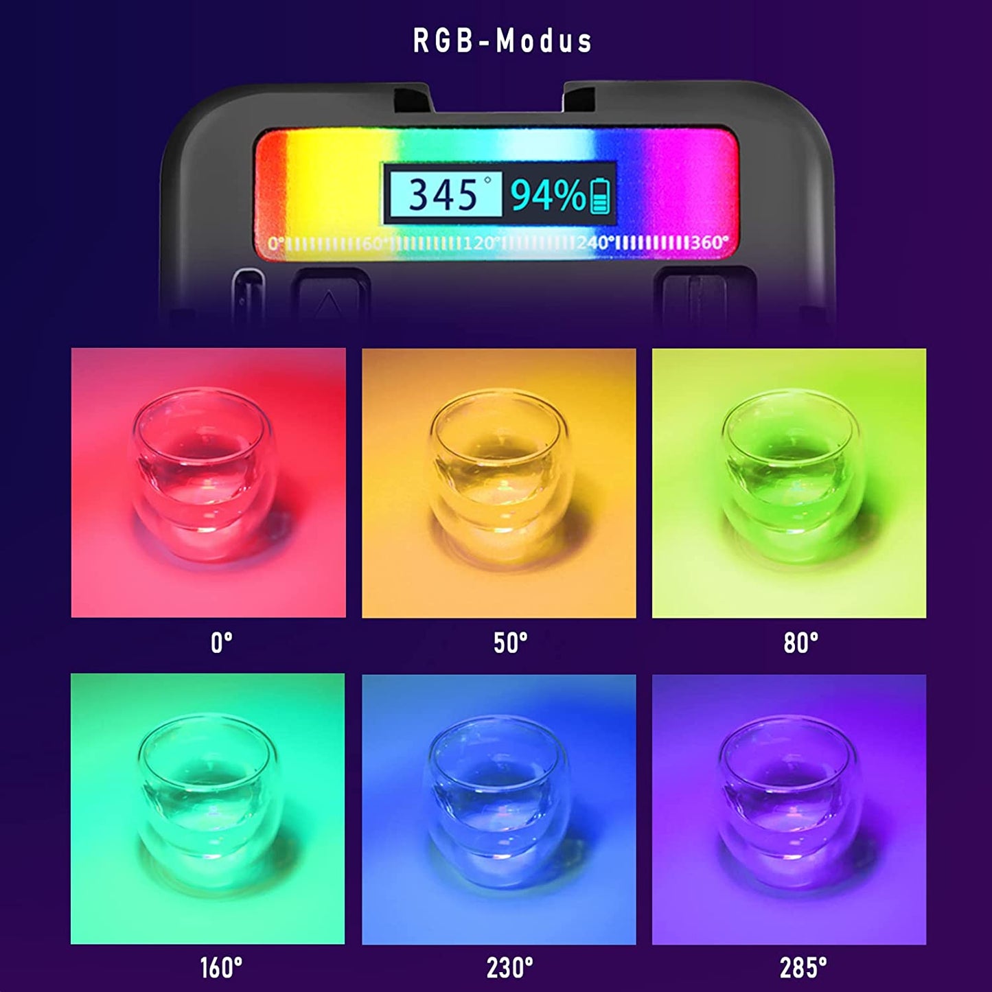 Lumina LED RGB foto-video, reglabila 2500-9000 K, magnetica, cu baterie 2000 mAh, cu filet 1/4 si Cold Shoe Mount, pentru smartphone, GoPro, DSLR