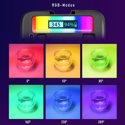 Lumina LED RGB foto-video, reglabila 2500-9000 K, magnetica, cu baterie 2000 mAh, cu filet 1/4 si Cold Shoe Mount, pentru smartphone, GoPro, DSLR