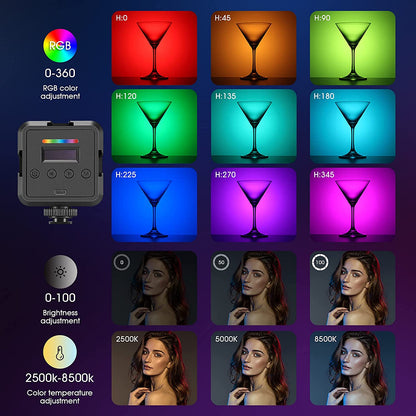 Lampa video LED RGB, lumina continua cu montura cold shoe, CRI 97+, 2500K-8500K, baterie 2000mAh, Neeweer, pentru camera, smartphone, GoPro