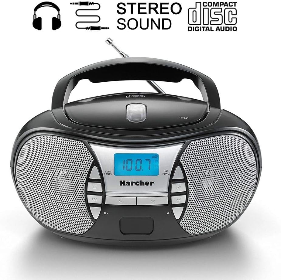 Radio portabil cu CD Player UKW/FM, AUX & Jack casti, alimentare pe baterii sau la retea – Sistem audio compact practic pentru acasa si calatorie, negru