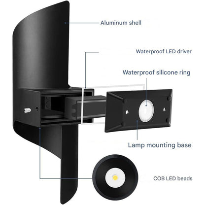 Aplica LED, lampa de perete de exterior/interior, din metal, alb cald 3000 K, impermeabila IP65, pentru gradina, living, baie, dormitor, negru