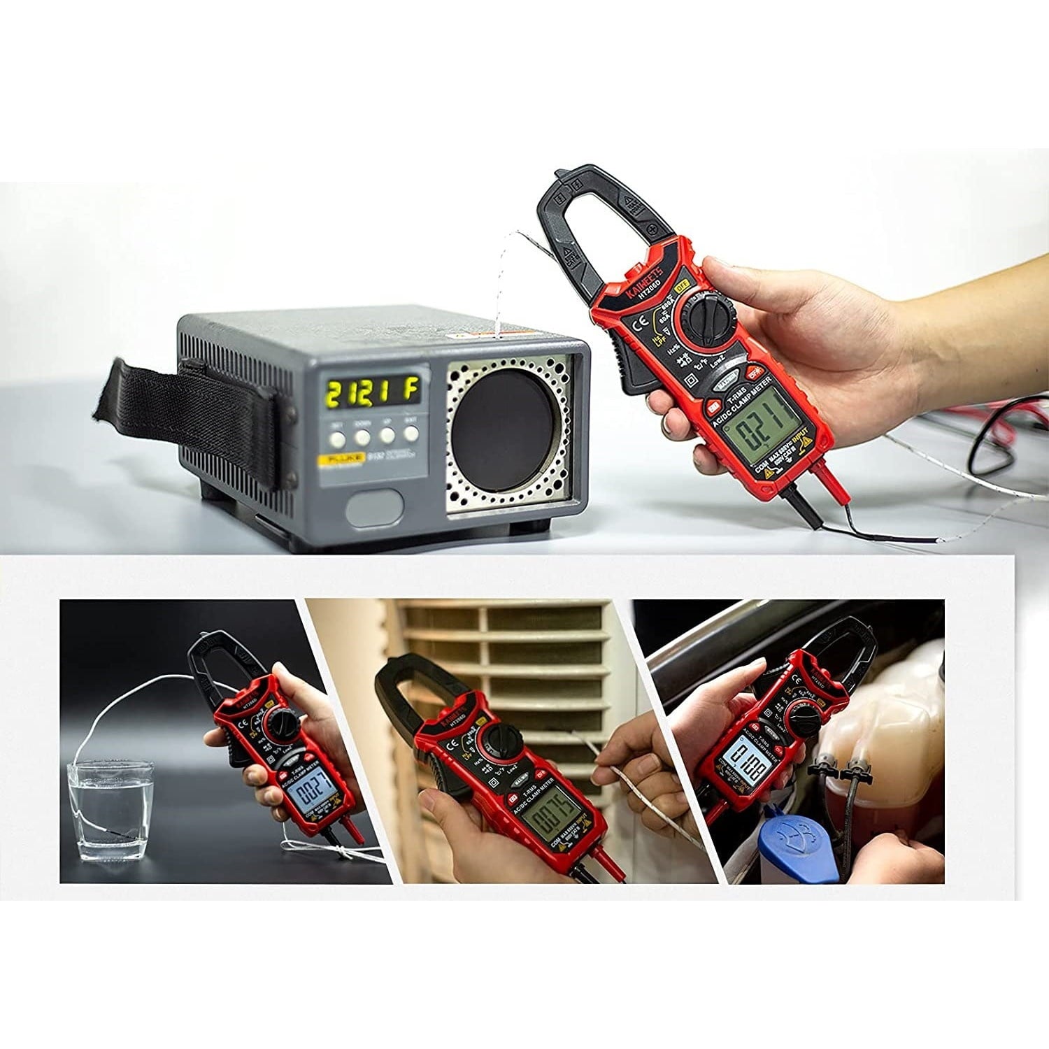 Multimetru digital tip cleste, aparat de masura AC/DC 0 A - 600 A, True RMS, 6000 Counts, CAT III 600 V, Kaiweets HT206D
