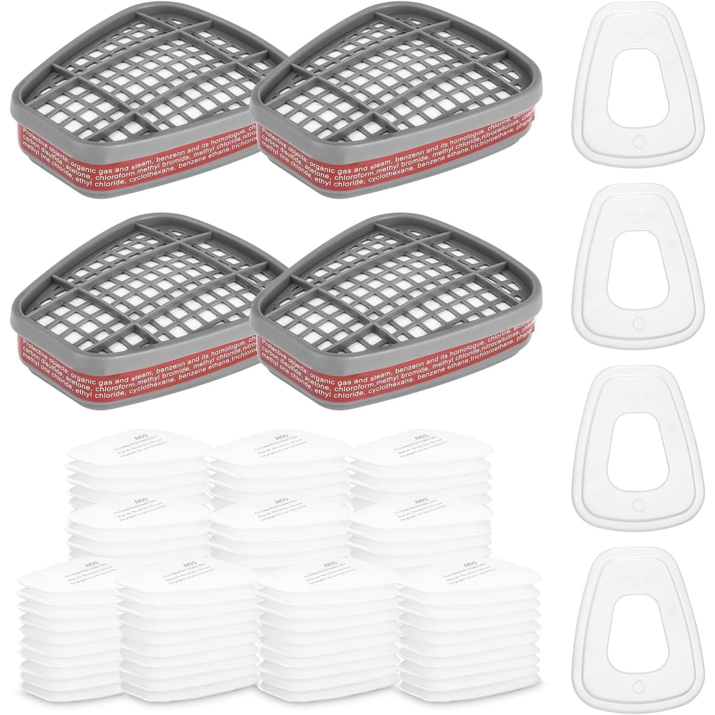 Set filtru 6001 pentru masca respiratorie - 100 cartuse + 4 filtre si capace, filtru chimic compatibil 6000, 6200, 6300, 6800, 7501, 7502 si FF402, protectie gaz, praf si particule, pentru mestesugari si vopsitorie