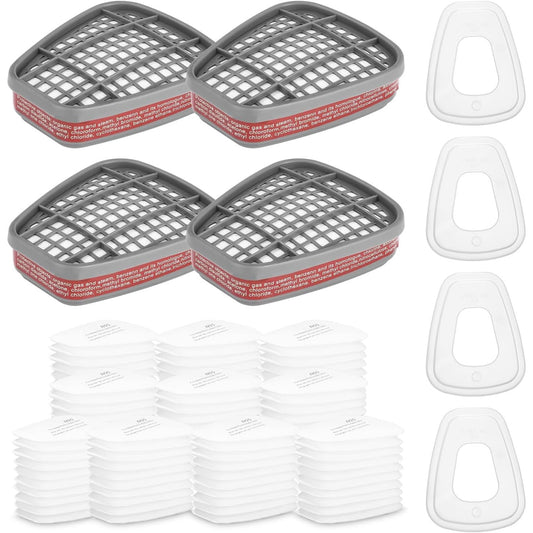 Set filtru 6001 pentru masca respiratorie - 100 cartuse + 4 filtre si capace, filtru chimic compatibil 6000, 6200, 6300, 6800, 7501, 7502 si FF402, protectie gaz, praf si particule, pentru mestesugari si vopsitorie