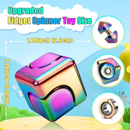 Fidget Spinner cub metalic 2 in 1, jucarie anti-stres pentru copii si adulti, spinner rotativ silentios pentru concentrare si relaxare, 3x3 cm, multicolor