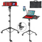 Suport mobil pentru videoproiector/laptop, stand cu inaltime reglabila 66-160 cm, suport smartphone, capacitate 10 kg, din metal, tava rotativa 360°, pentru proiector, tableta, mixer, laptop, partitura, negru