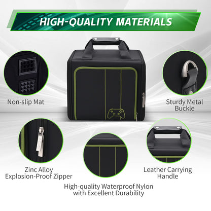 Geanta pentru Xbox Series X/S, cu skin controller, pliabila, cu pereti rigizi, maner si curea de umar, rezistenta la socuri, design ergonomic, pentru consola si accesorii, neagra