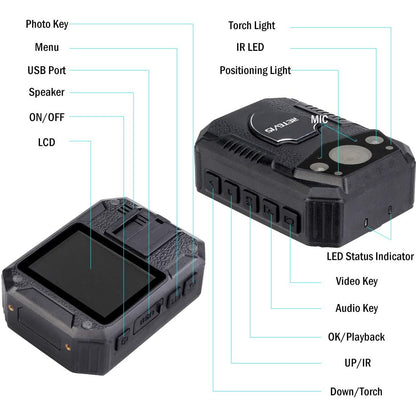 Camera video corporala Body Camera, 21MP, HD 1080P, Nightvision IR, detectare miscare, camp vizual 150°, baterie 2650 mAh, impermeabila IP54