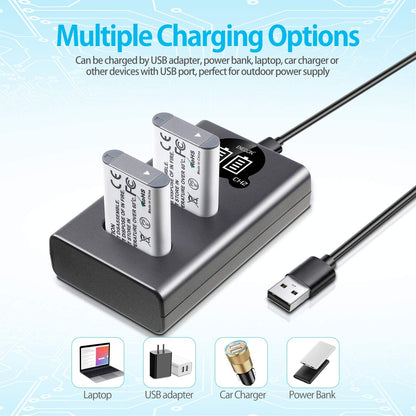 Set 2 acumulatori NP-BX1, 1300mAh, cu incarcator dublu cu LCD, pentru Sony ZV-1, Cyber-Shot DSC-RX100, DSC-RX100 II/III/M4/M5/M6/M7/I’/I’clo/VA, DSC-RX100M II, HDR-CX405