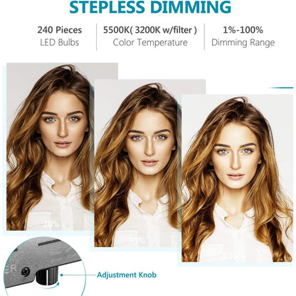 Set lampa circulara LED ring light 18 inch 55W 5500K, dimabil 1-100% cu trepied reglabil, filtre de culoare portocaliu si alb, suport telefon, adaptor cap trepied, telecomanda Bluetooth