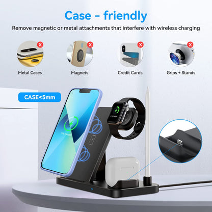 Incarcator wireless 4 in 1, statie de incarcare 15W Qi Fast Charge universal, compatibil Apple Watch si iPhone 12/12 Pro/SE/11/11pro/X/XS/XR/Xs Max, Samsung Galaxy S10 Plus, S10, S10E, S9 Plus