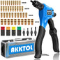 Cleste pentru piulite nituitoare AKKTOL, set complet pentru nituri filetate, 4 dornuri M3/M4/M5/M6 si 100 piulite incluse, cleste din otel aliat cu maner ergonomic antialunecare, geanta transport, pentru metal, tabla, mobilier si bricolaj