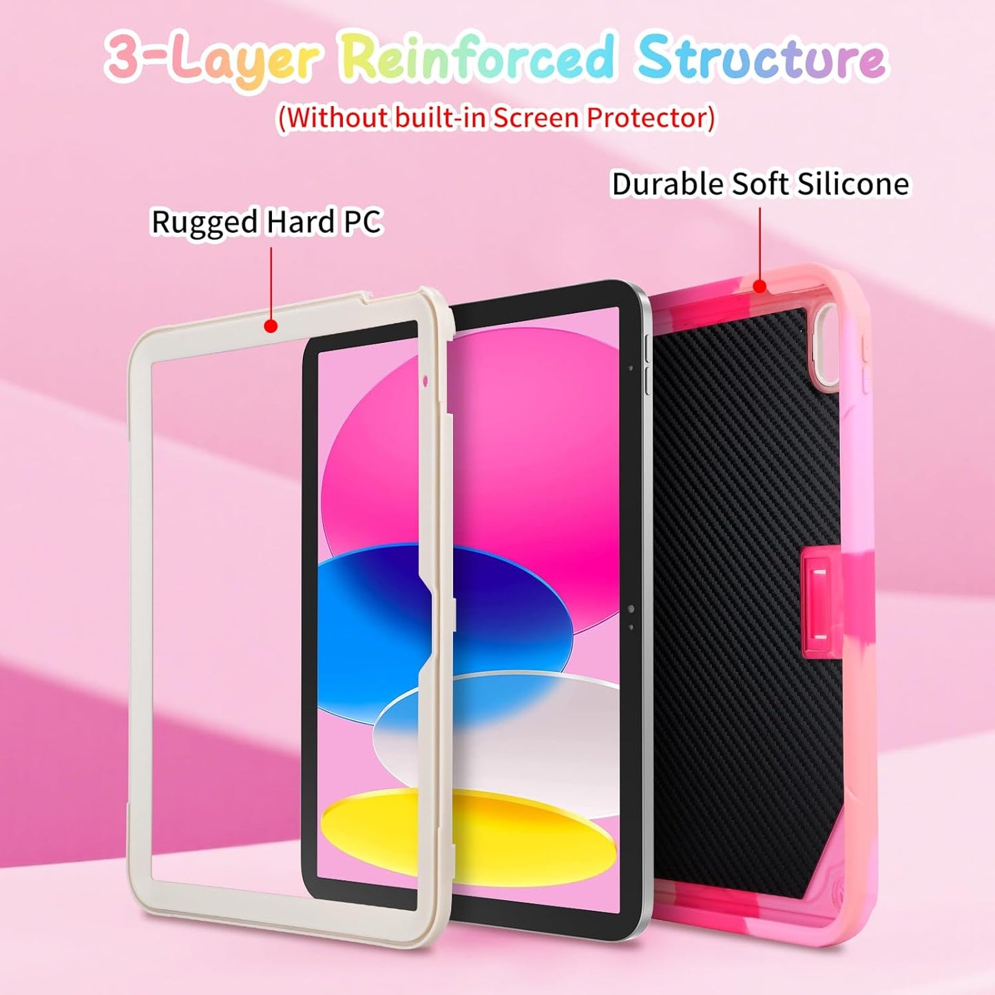 Husa de protectie pentru iPad Gen11, 11inch 2025 A16 si Gen 10, 10,9 inch 2022, cu stand stil fluture, suport pix, margini intarite, curea de umar, carcasa rezistenta la socuri, roz