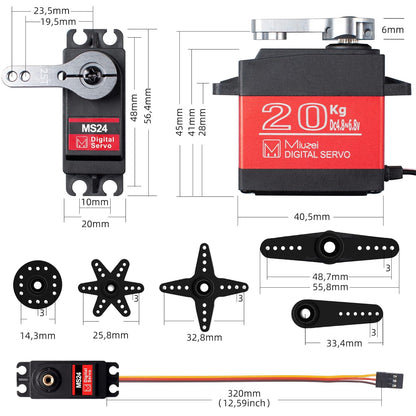 Servomotor RC 20 Kg, 4.8V - 6.8V, impermeabil, unghi operare 0°-270°, angrenaj metalic, pentru brat robot, barca RC, masina RC, model avion, model elicopter, cu cablu de 32 cm