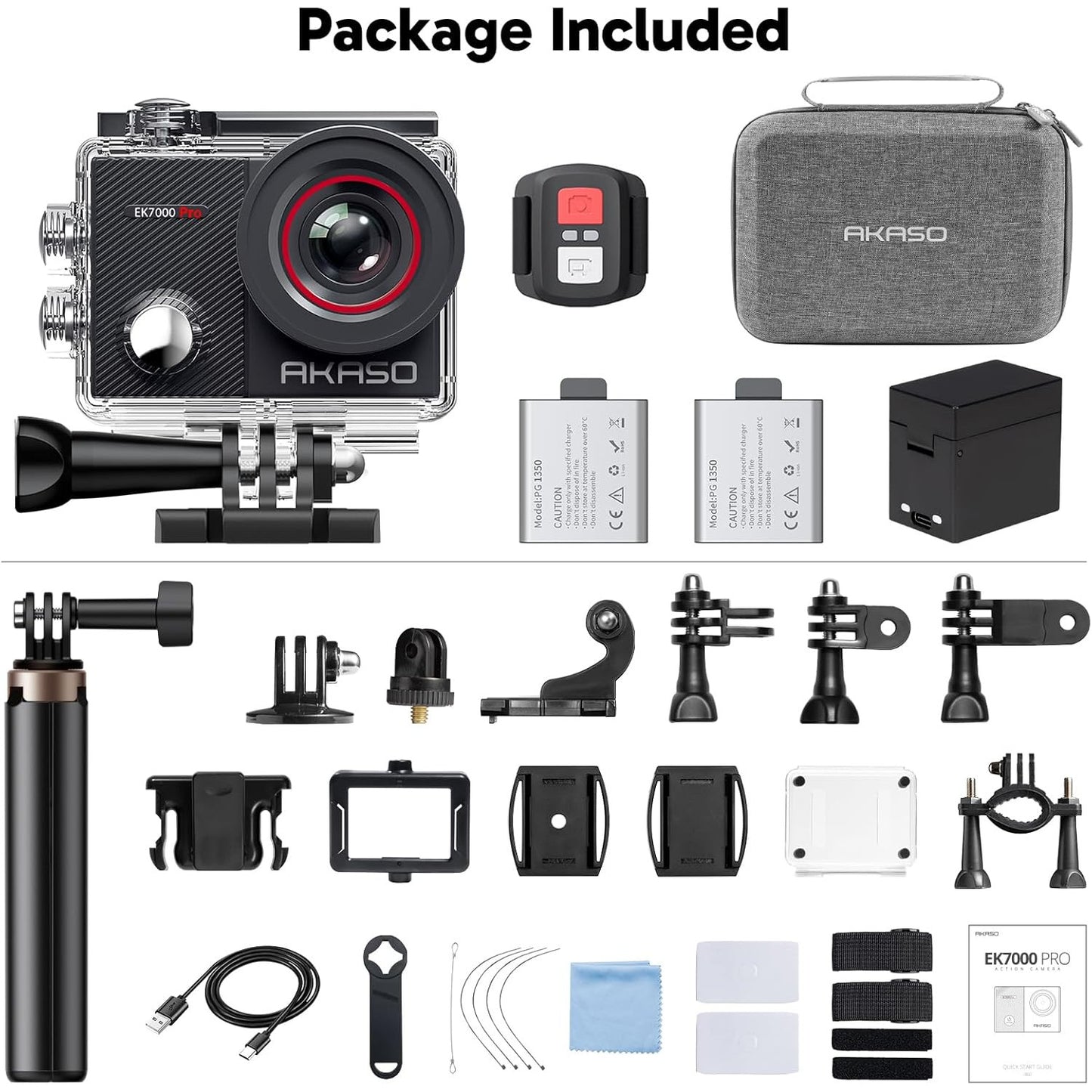 Camera video sport 4K, camera de actiune WiFi Ultra HD 20 MP cu 2 acumulatori, carcasa impermeabila 40 m, stabilizare imagine, touchscreen de 2 inch, trepied reglabil, telecomanda 2.4 g si husa de depozitare si transport
