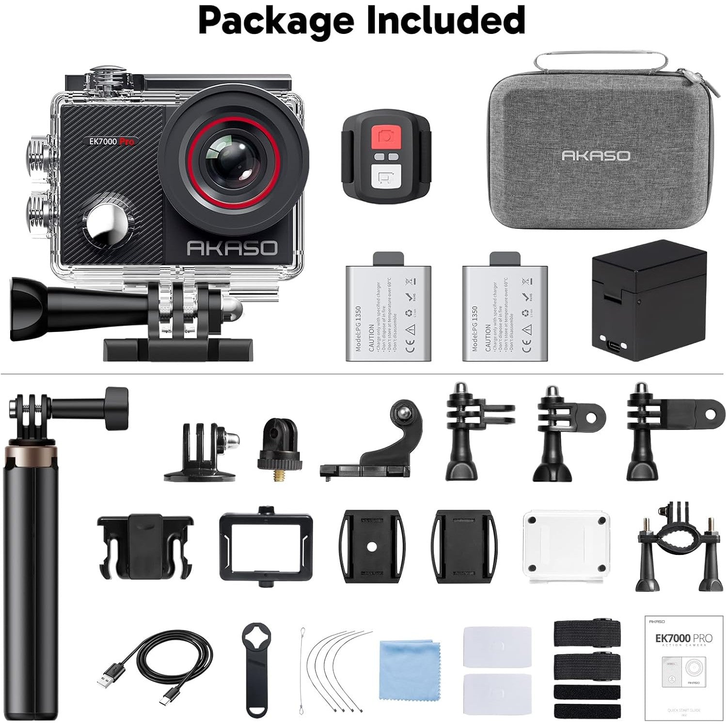 Camera video sport 4K, camera de actiune WiFi Ultra HD 20 MP cu 2 acumulatori, carcasa impermeabila 40 m, stabilizare imagine, touchscreen de 2 inch, trepied reglabil, telecomanda 2.4 g si husa de depozitare si transport