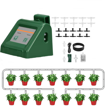 Kit sistem irigare prin picurare WiFi, Pentru 10 ghivece, Wireless, Control prin aplicatie Tuya, Programabil, Alimentare prin Baterii AA si USB, Furtun de 10 m, Sunlary