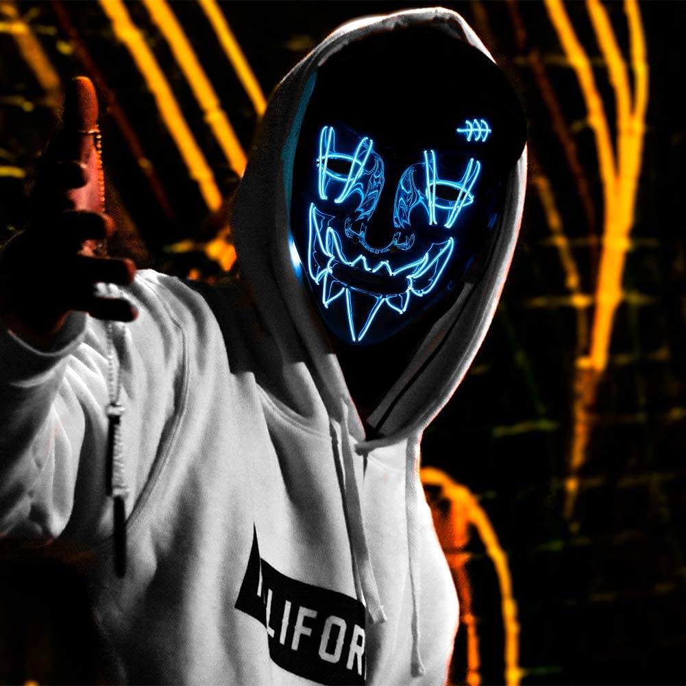 Set 2 Masti Purge Halloween cu led , cu fir electroluminescent de neon , masca purge horror luminoasa , carnaval , craciun