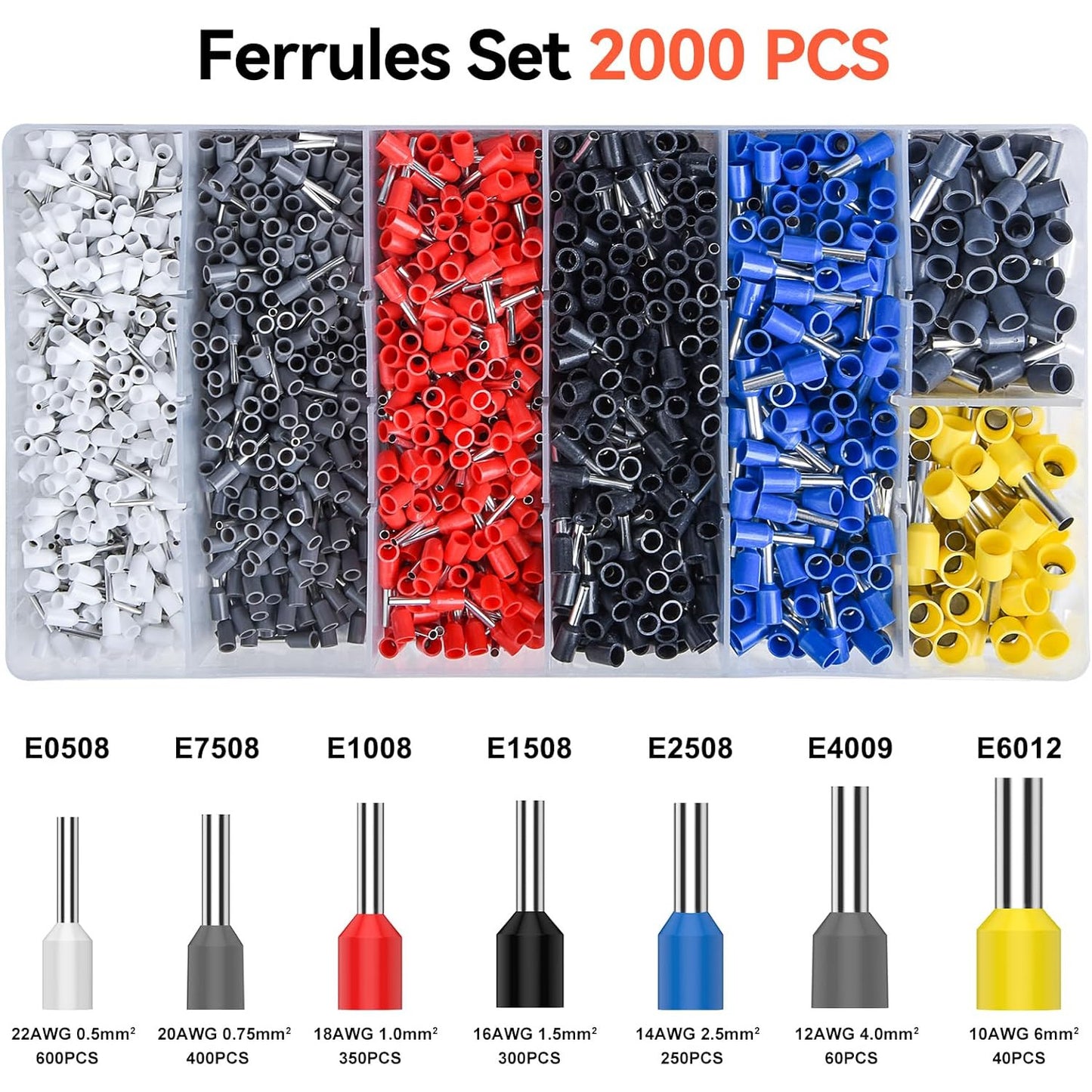 Cleste de sertizare hexagonal Preciva 0, 08–6 mm² + 2000 ferule pentru capete de sarma – Reglare automata, clichet cu blocare fortata, presiune reglabila, trusa profesionala pentru conectori izolati si neizolati