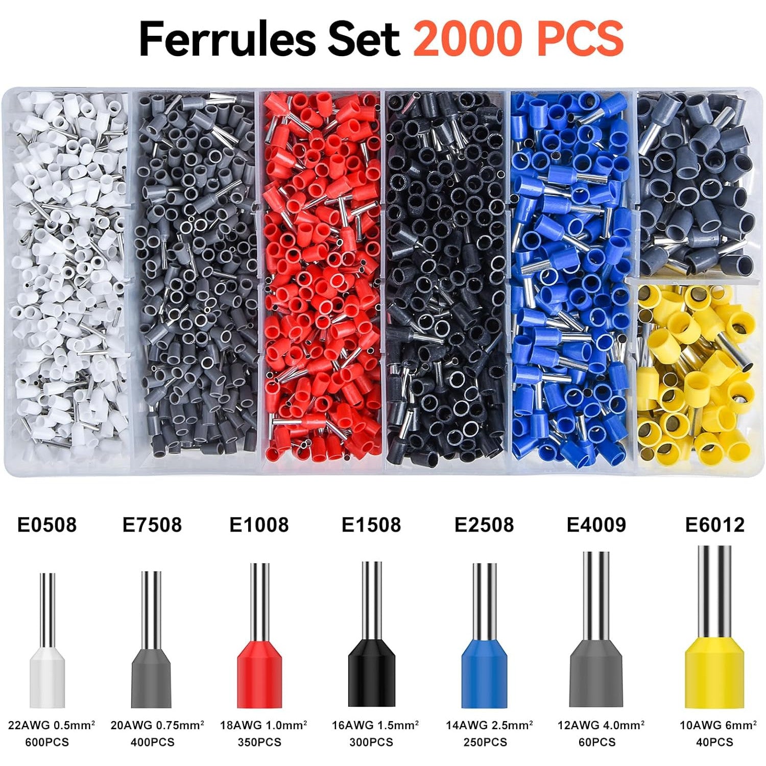 Cleste de sertizare hexagonal Preciva 0, 08–6 mm² + 2000 ferule pentru capete de sarma – Reglare automata, clichet cu blocare fortata, presiune reglabila, trusa profesionala pentru conectori izolati si neizolati