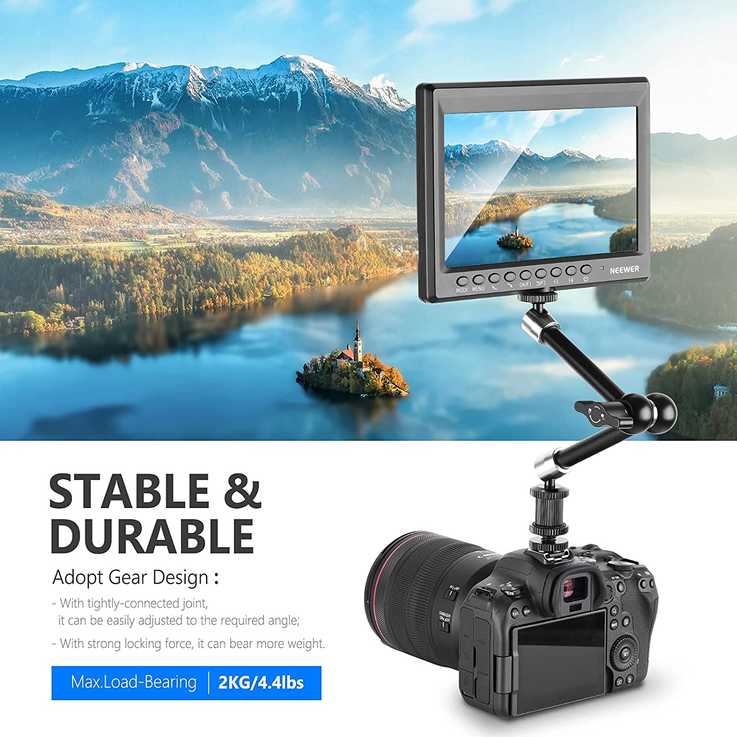 Set brat articulat 11 inch Magic Arm si clema Super Clamp cu filet de 1/4 inch si 3/8 inch, sarcina maxima 2 kg, pentru monitor camera video, lumina LED, Ring Light