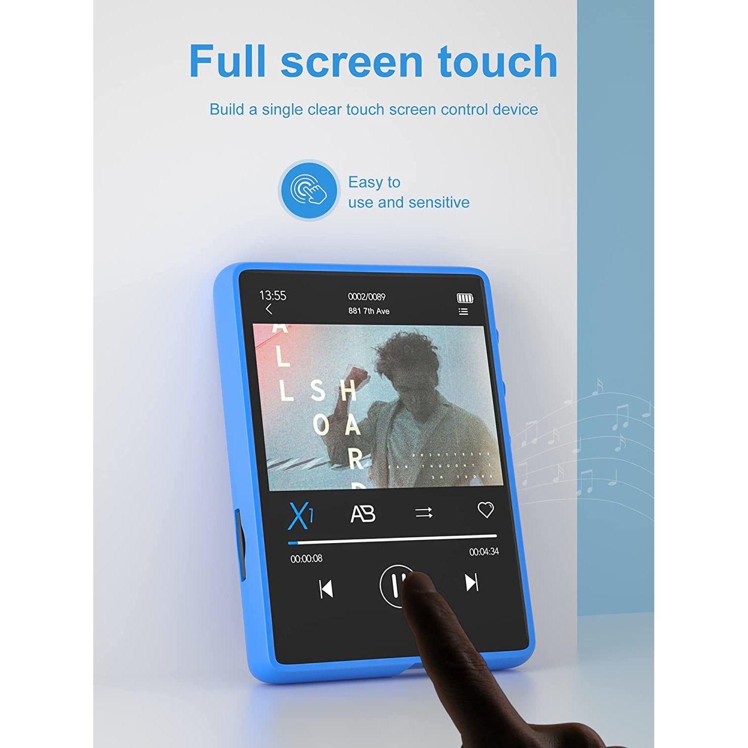 MP3 Player 32 Gb cu Bluetooth 5.0, touchscreen 2,4 inch, sunet HiFI, difuzor, Radio FM, portabil, accepta card pana la 128 Gb, albastru
