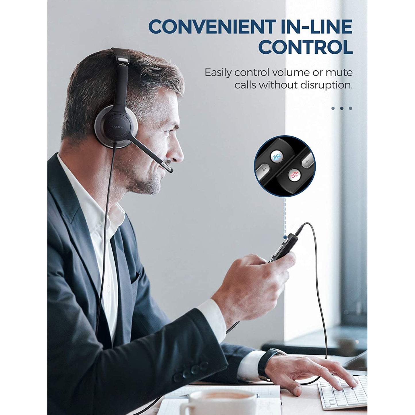 Casca call center USB Soulsens BH328A, microfon cu anulate a zgomotului, sunet clar, confortabile, 3.5 mm, pentru PC, telefon, apeluri Skype, videoconferinta