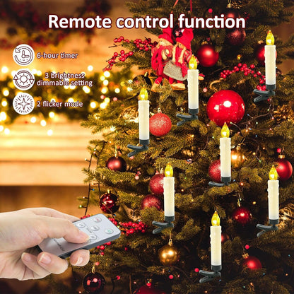 Set 30 lumanari wireless LED cu telecomanda, 1.5 x 9 cm, luminozitate reglabila, temporizator, pentru brad, cu baterii incluse