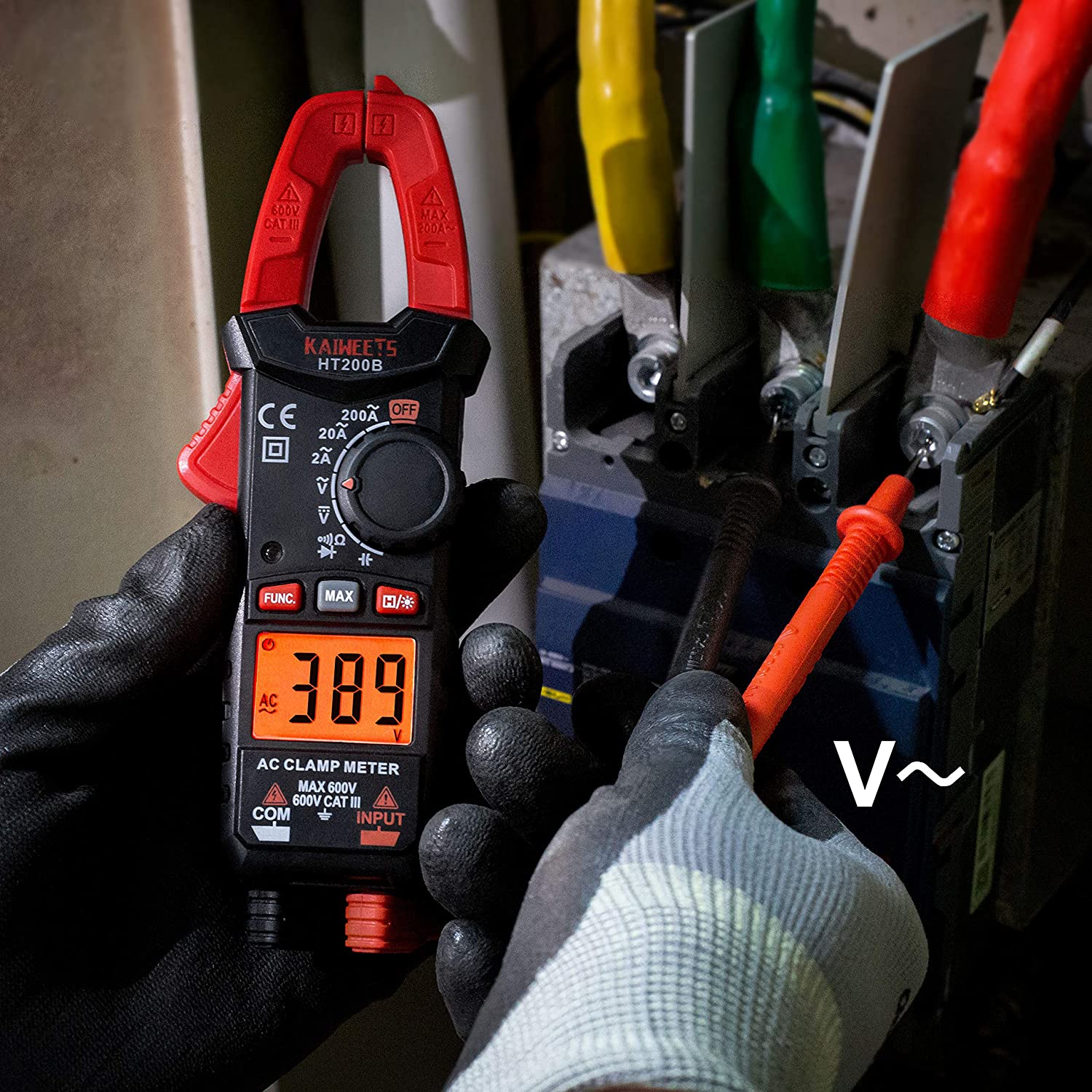 Multimetru digital tip cleste, aparat de masura AC/DC, 2000 counts, ecran LCD iluminat CAT III 600V, Kaiweets HT200B