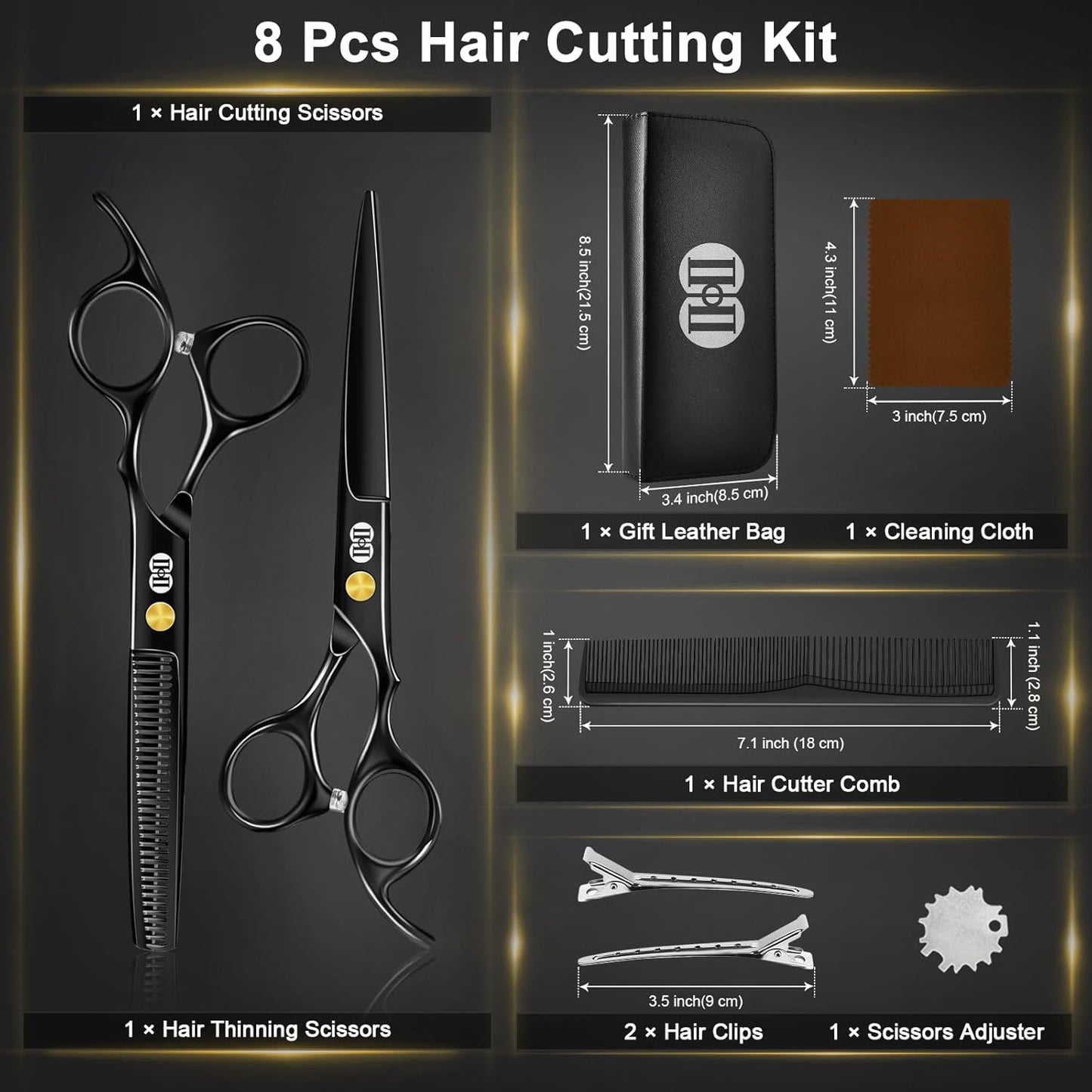 Set profesional foarfece – foarfece de tuns si foarfece de subtiere, pentru tunderea parului, modelarea barbii, ingrijirea parului la barbati, femei si animale de companie, culoare Negru