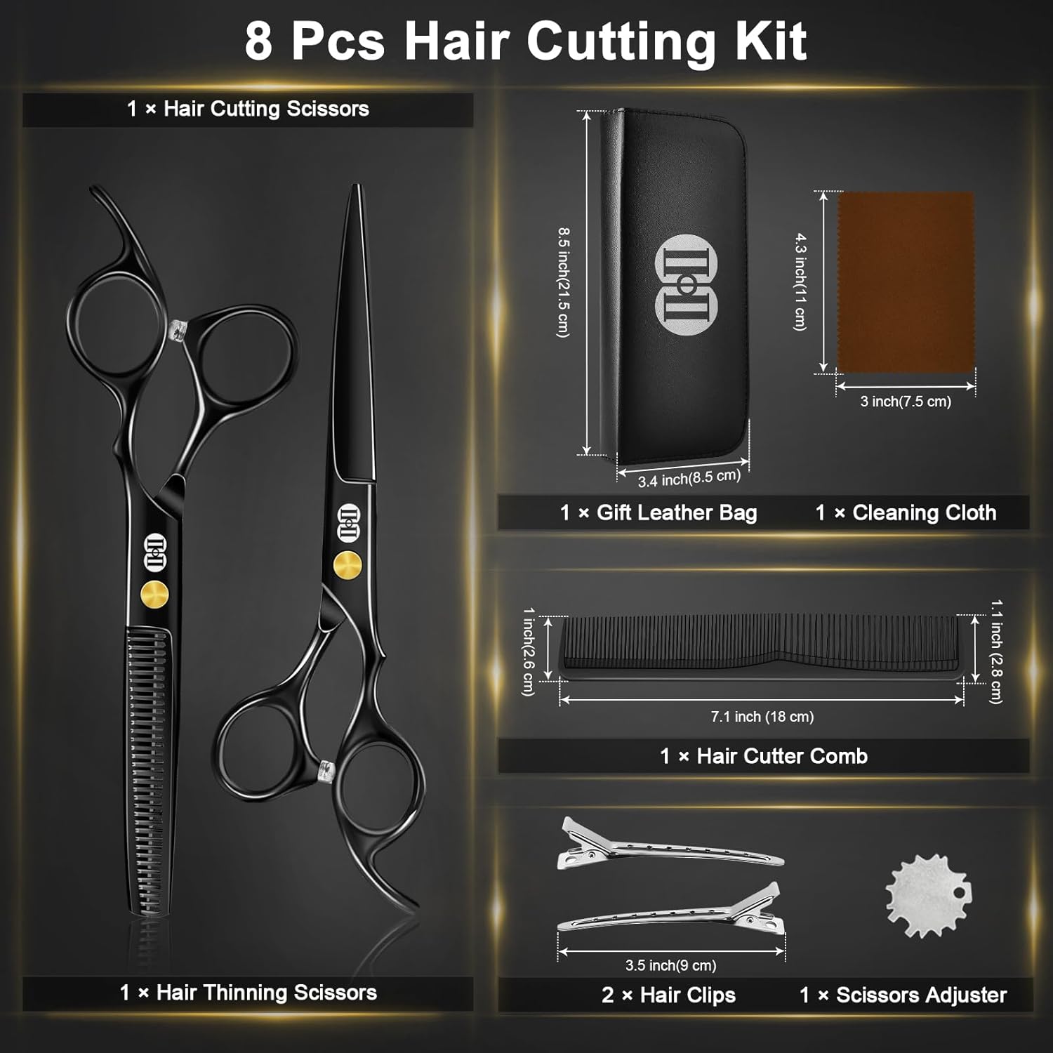 Set profesional foarfece – foarfece de tuns si foarfece de subtiere, pentru tunderea parului, modelarea barbii, ingrijirea parului la barbati, femei si animale de companie, culoare Negru